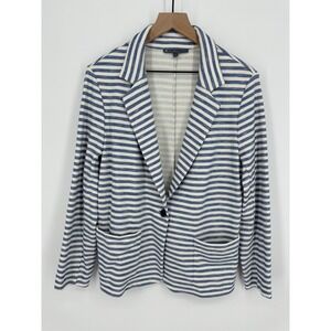Elliott Lauren Blazer Womens Large Blue White Striped Knit Cotton Preppy Coastal